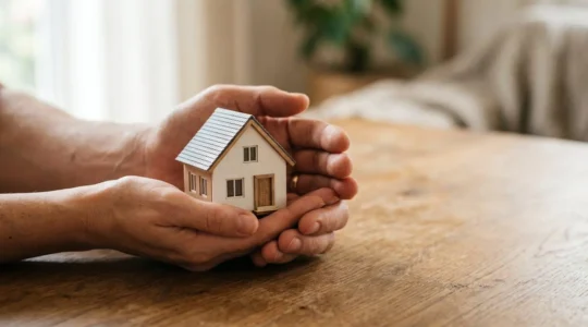 Composition symbolique illustrant la sécurité financière et la protection du crédit à la consommation