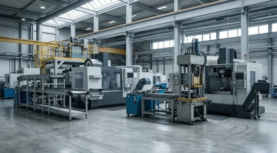 Machines industrielles dans un environnement de production moderne illustrant les enjeux d'indemnisation après sinistre