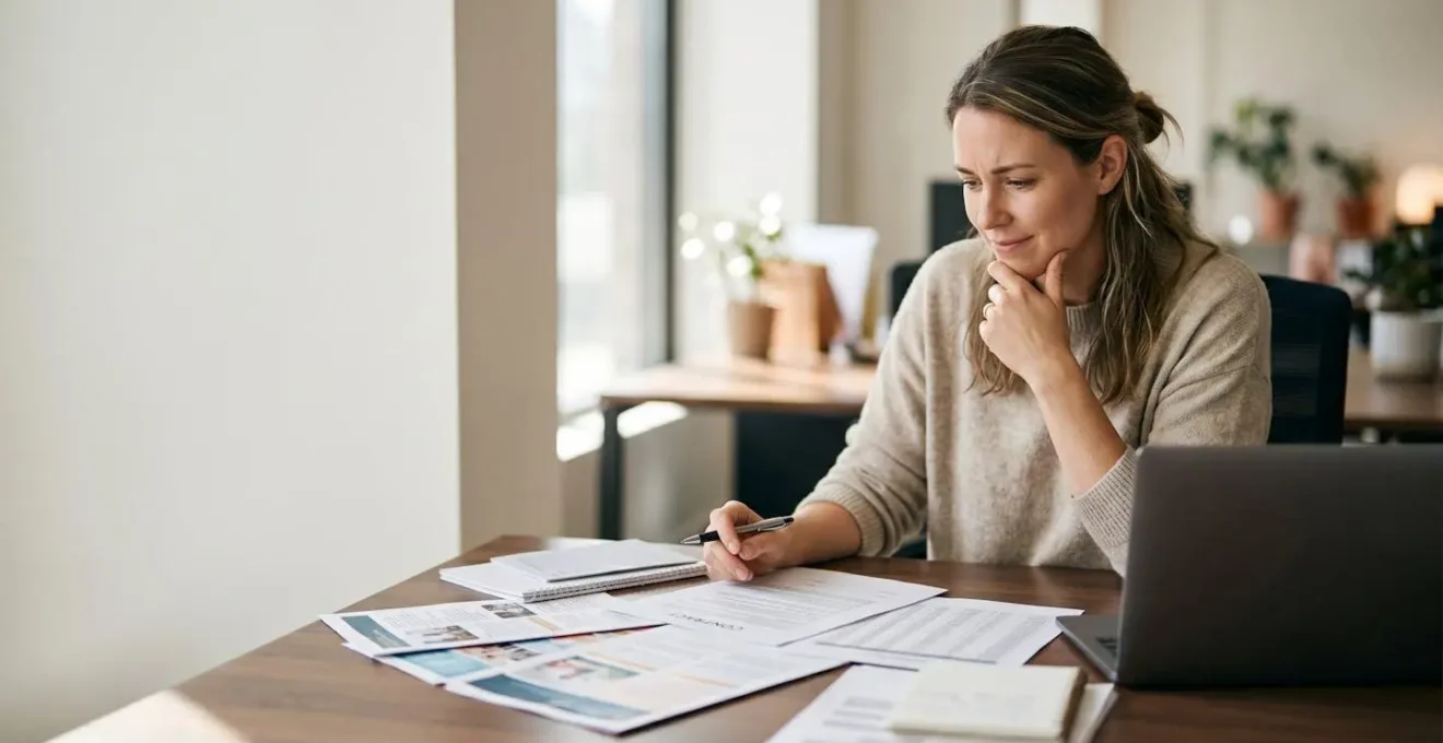 Primo-accédant consultant des documents immobiliers et financiers dans un environnement professionnel