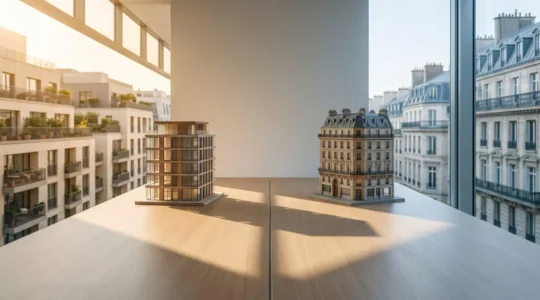 Concept d'investissement immobilier représentant les deux stratégies locatives : cashflow positif et patrimonial
